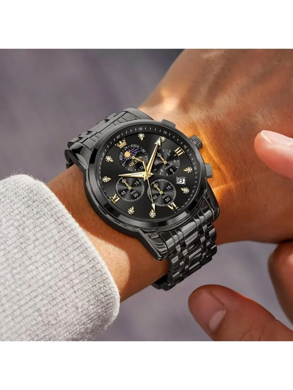 Men's Black Diamond Analog Quartz Stainless Waterproof Luminous Classic Watch